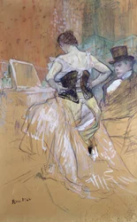 Žena na toaletě, studie k "Elles", asi 1896 (křída a olej) (viz také 36635)